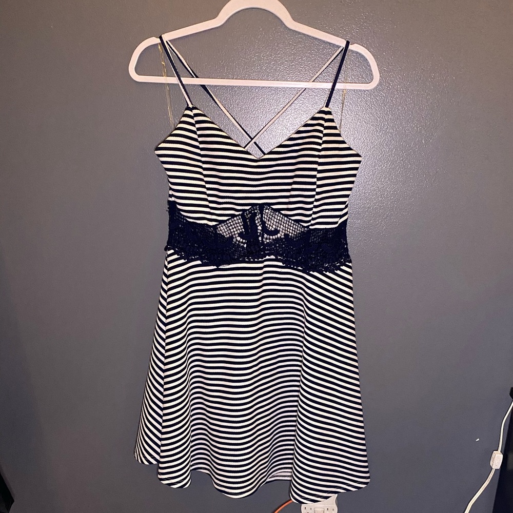 Striped Lace Spaghetti Strap Dress